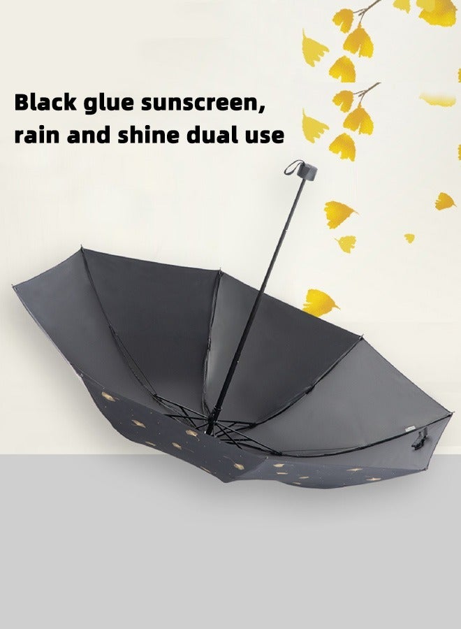 8Ribs Windproof Anti-UV Compact Umbrella Strong Portable Folding Umbrella for Rain&Sun Black