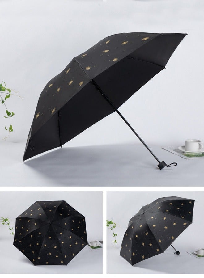 8Ribs Windproof Anti-UV Compact Umbrella Strong Portable Folding Umbrella for Rain&Sun Black
