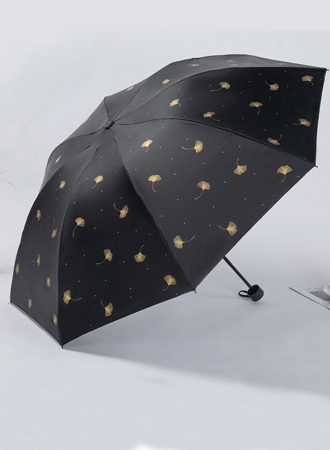 8Ribs Windproof Anti-UV Compact Umbrella Strong Portable Folding Umbrella for Rain&Sun Black