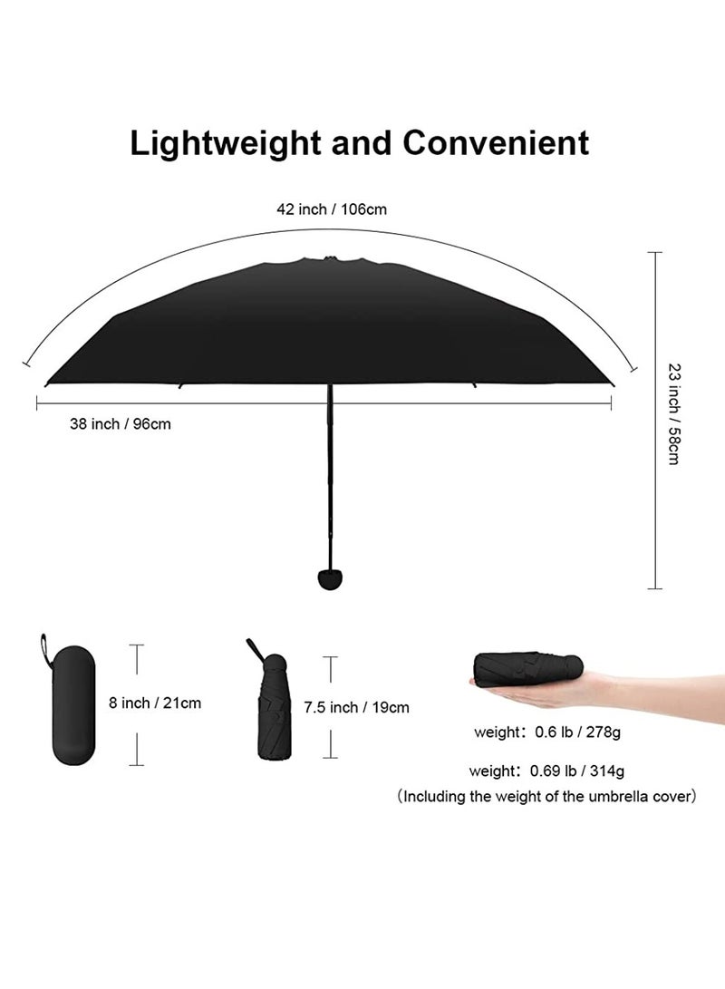 Mini Windproof Folding Travel Umbrella, Sun & Rain Umbrellas, Compact Portable for Women Men, Black