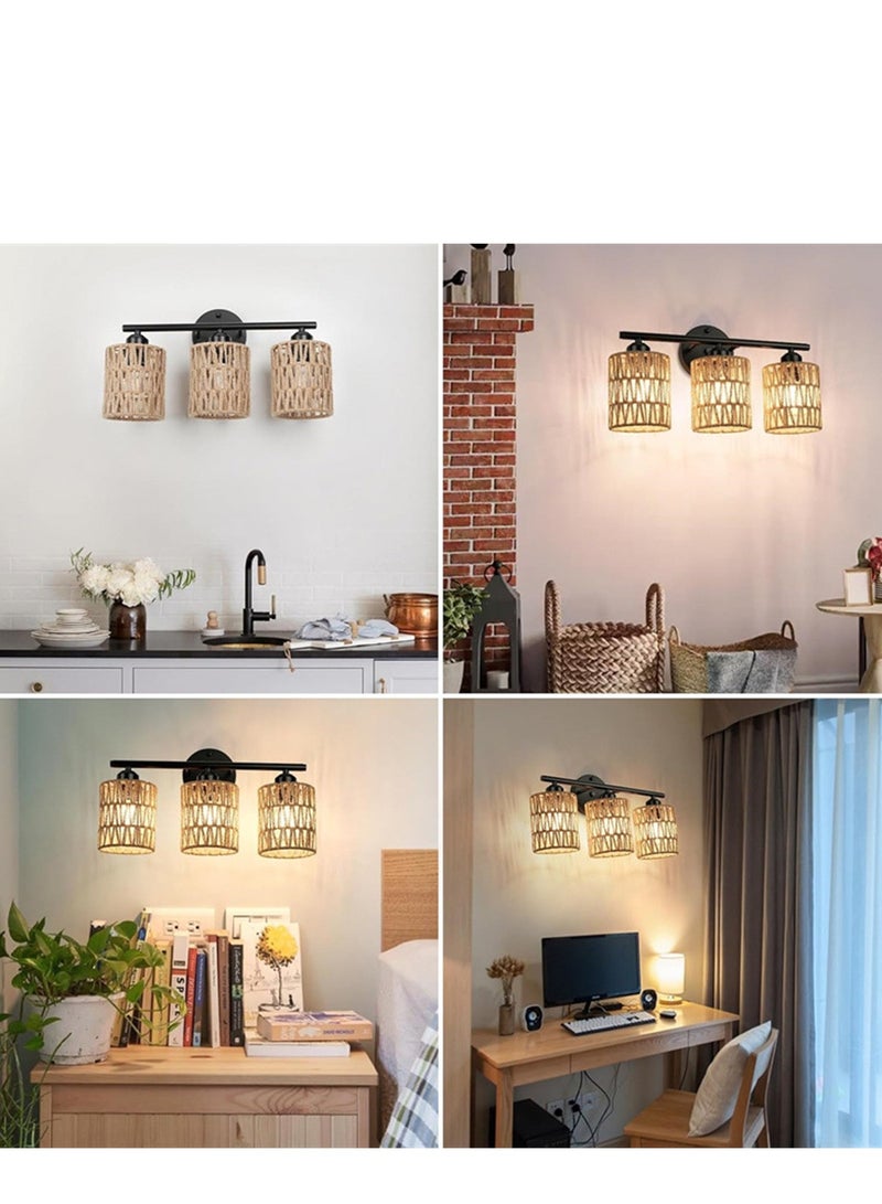 Bohemian Wall Lamp with Braided Lampshade Handmade Woven Lighting Tools for Bedroom Bathroom Living Room