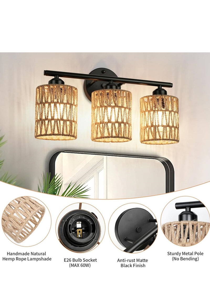 Bohemian Wall Lamp with Braided Lampshade Handmade Woven Lighting Tools for Bedroom Bathroom Living Room