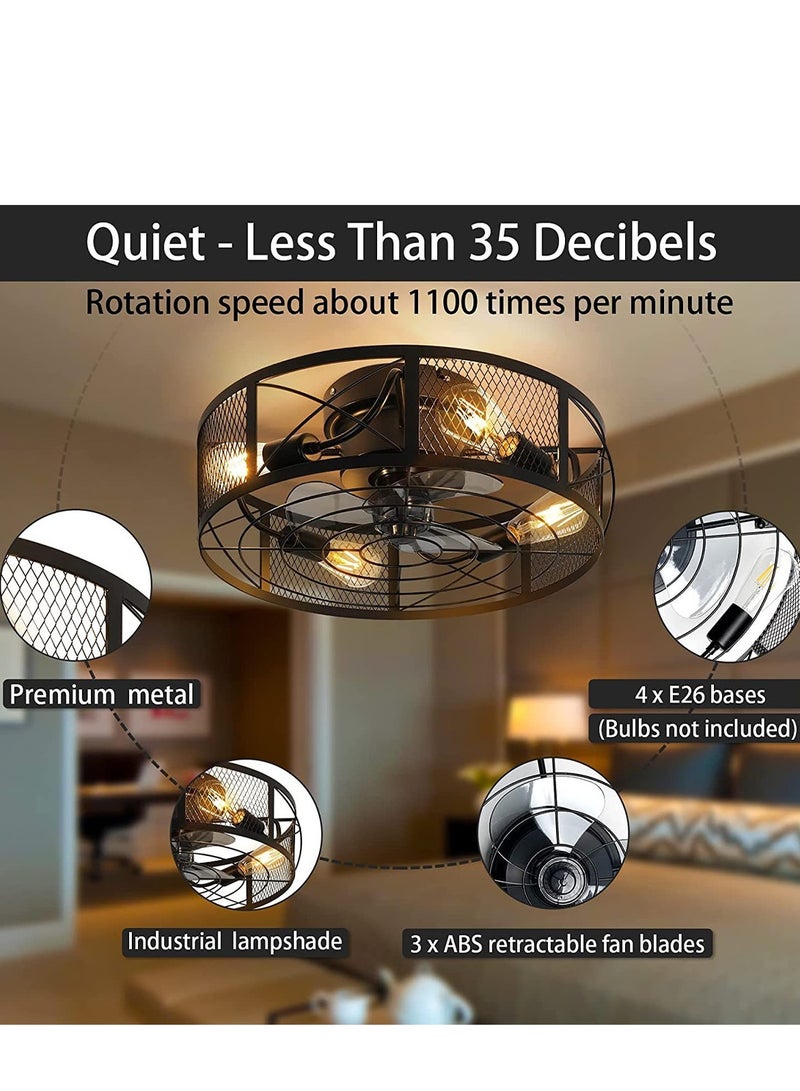 Fan Light Ceiling Fan with Light and Remote,Screw in Ceiling Fan Light for E27 Base,Easy to Install Dimmable LED for Bedroom Kitchen and Rooms,Timer