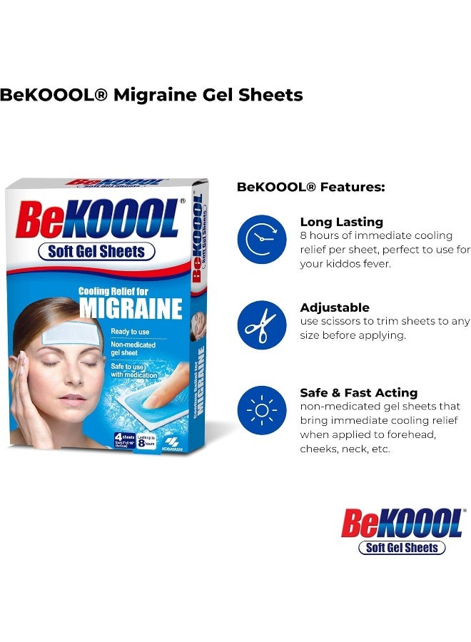 BeKOOOL Migraine Gel Sheets - 4 Count