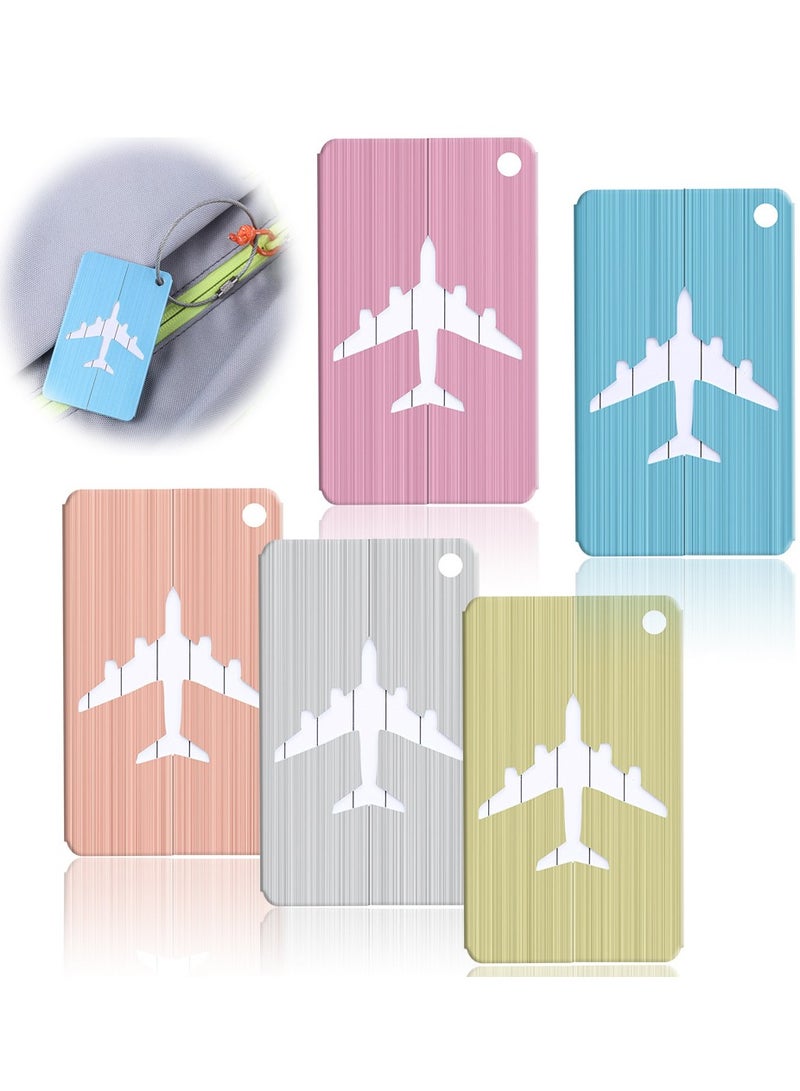 Set of 5 Waterproof Aluminum Luggage Tags for Suitcases, Handbags, and School Bags with Name and Address Information Card and Wire Loop. Perfect for Travel and Instruments.