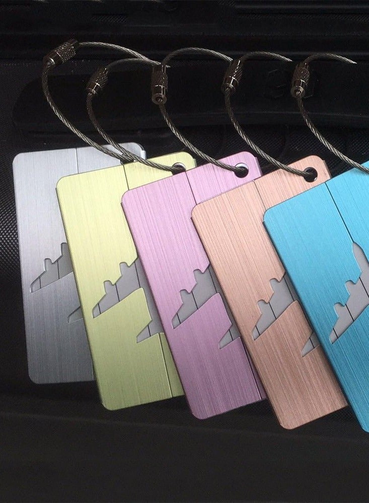 Set of 5 Waterproof Aluminum Luggage Tags for Suitcases, Handbags, and School Bags with Name and Address Information Card and Wire Loop. Perfect for Travel and Instruments.