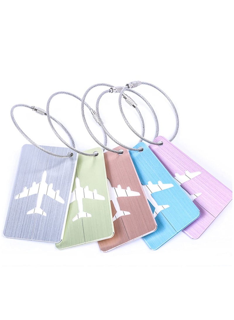 Set of 5 Waterproof Aluminum Luggage Tags for Suitcases, Handbags, and School Bags with Name and Address Information Card and Wire Loop. Perfect for Travel and Instruments.