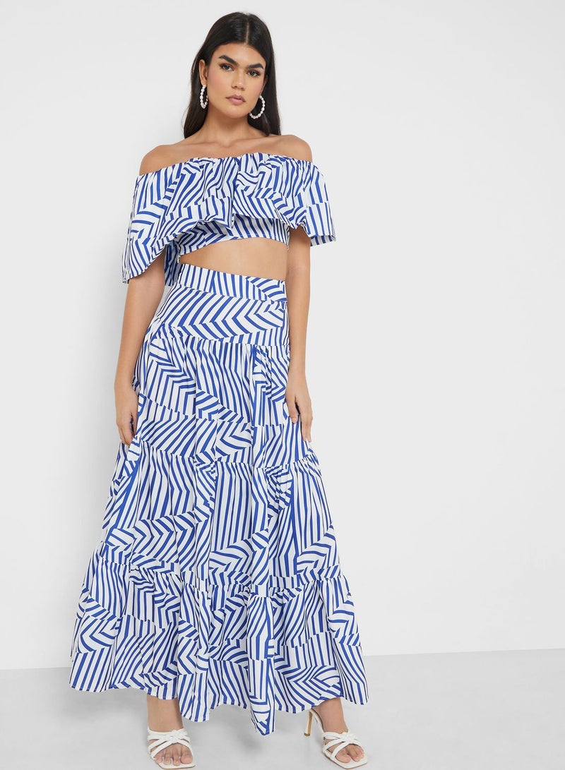 Off Shoulder Printed Top & Skirt Set