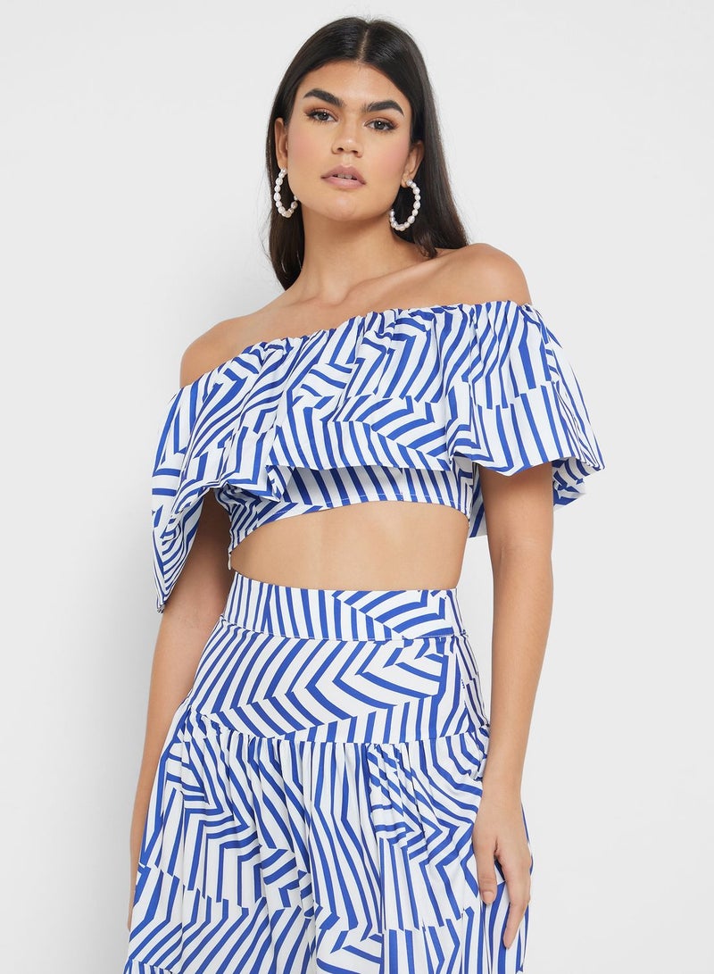 Off Shoulder Printed Top & Skirt Set