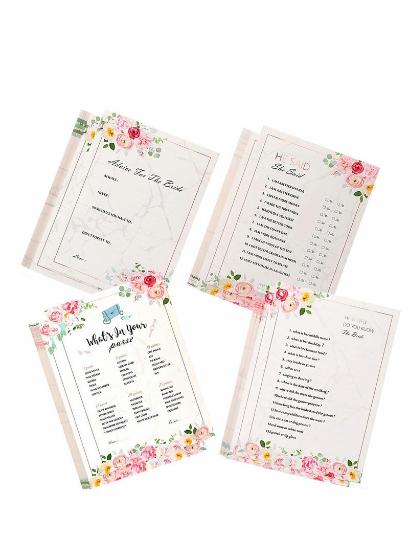 40Pcs Hen Night Party Games, Advice For The Bride Cards, How Well do You Know the Bride, 4 Games, for hen do or bridal shower with the bride to be, Pink, 5 x 7 Inches