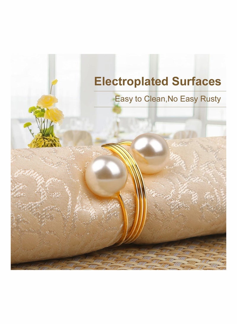 12 Elegant Gold Pearl Napkin Rings Sturdy Metal Holders for Wedding and Dining Table Decor