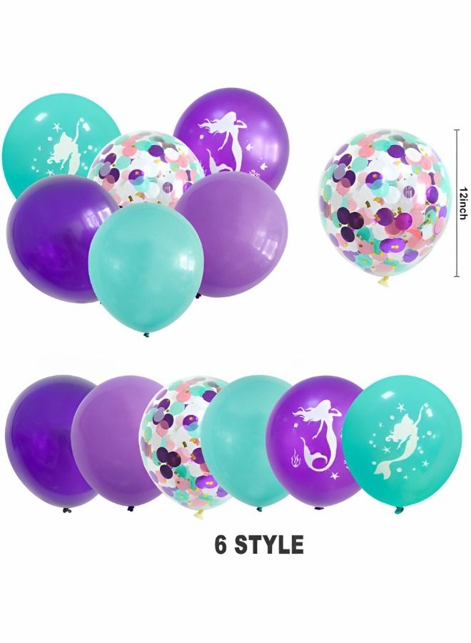 Mermaid Theme Balloons,Helium Foil Mermaid Tail Sea Shells Balloons, Mermaid Latex Confetti Balloons,Purple Teal Balloons, Mermaid Balloons for Mermaid Ocean Under The Sea Theme Party