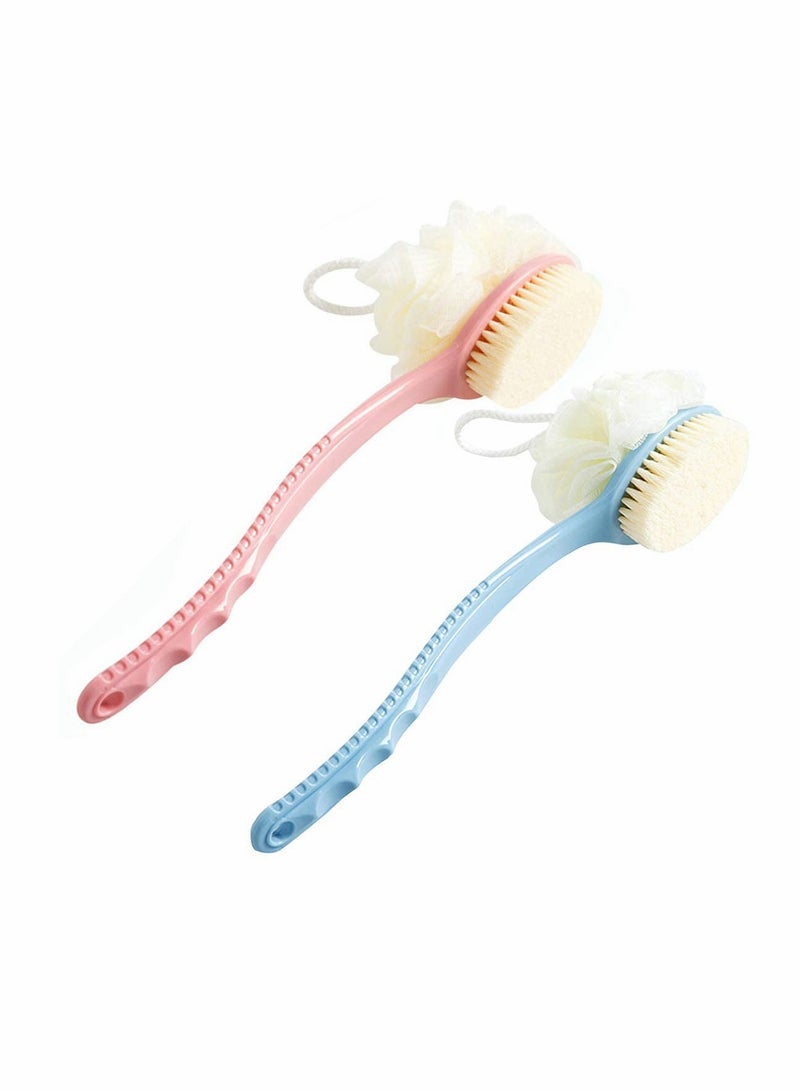 Men Women Long Handle Bath Brush 2 in 1 Shower Sponge with Handle Back Shower Scrubber Exfoliating Brush 2 PCS