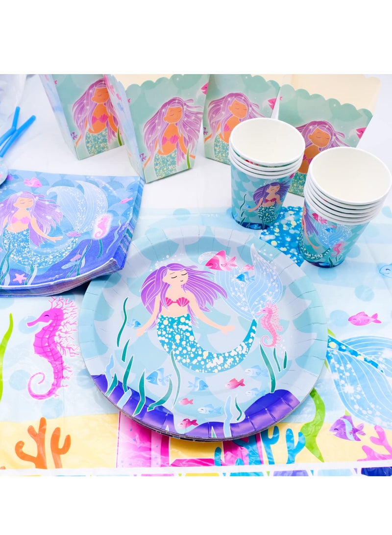 Birthday Plates and Cups Set Mermaid Party Supplies Birthday Supplies Kit Dinner Plate for Birthday Party, Weddings, 10 Guests