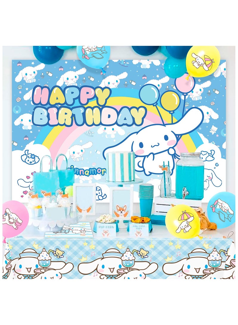 Cinnamoroll Birthday Party Decorations, 24pcs Party Supplies Set Include Napkins Ballons Bacakdrop Tablecloth for Cinnamoroll Theme Party