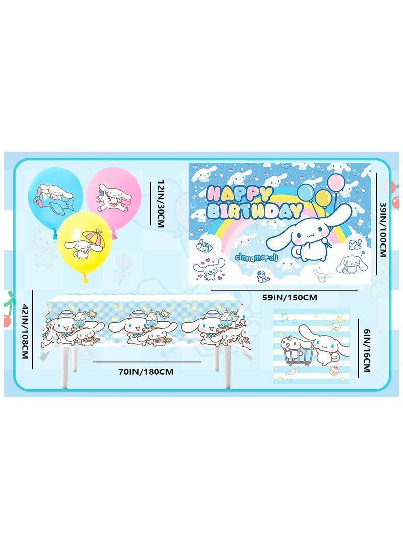 Cinnamoroll Birthday Party Decorations, 24pcs Party Supplies Set Include Napkins Ballons Bacakdrop Tablecloth for Cinnamoroll Theme Party