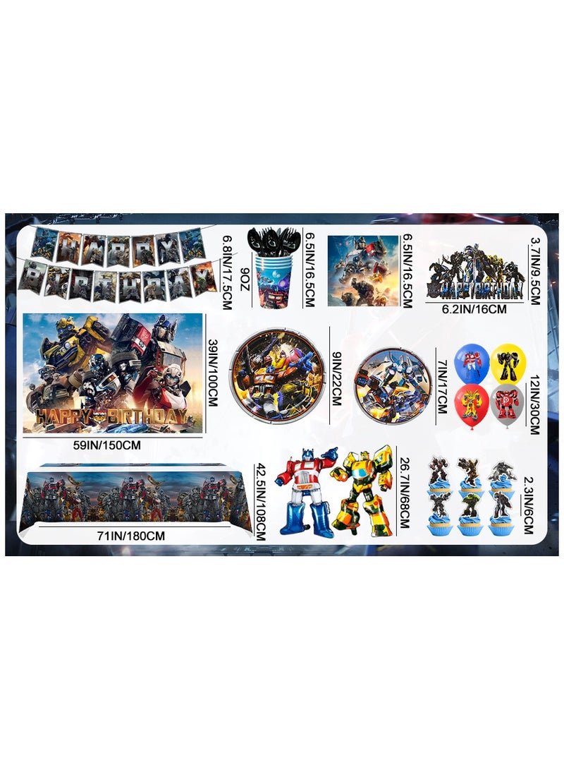 Transformers Birthday Party Decorations for 10 Guests, 114pcs Transformers Theme Birthday Disposable Party Tableware Set