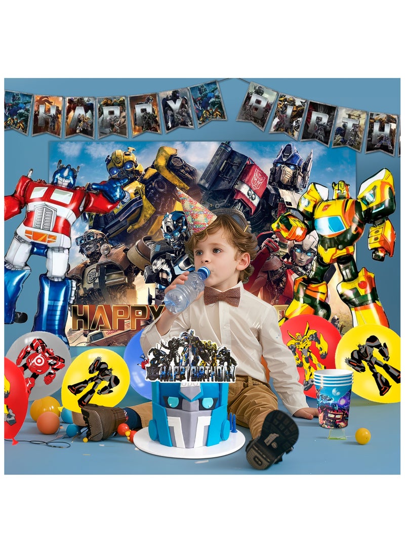 Transformers Birthday Party Decorations for 10 Guests, 114pcs Transformers Theme Birthday Disposable Party Tableware Set