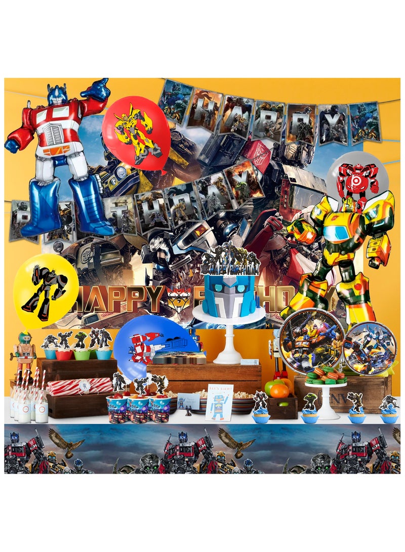Transformers Birthday Party Decorations for 10 Guests, 114pcs Transformers Theme Birthday Disposable Party Tableware Set