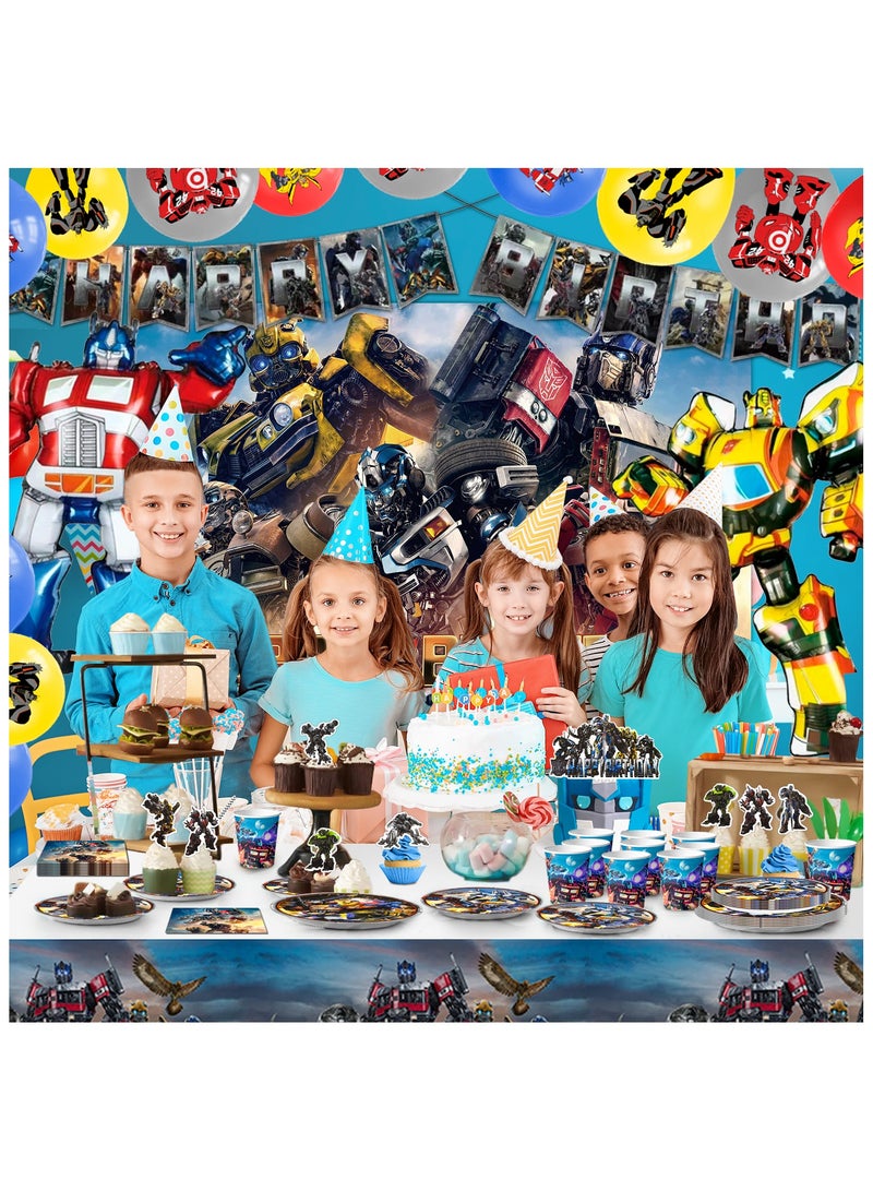 Transformers Birthday Party Decorations for 10 Guests, 114pcs Transformers Theme Birthday Disposable Party Tableware Set