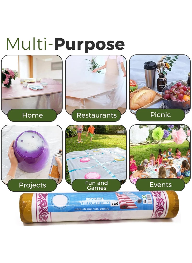 Home Smart Disposable Plastic Table Cover with Ultra Strong Sufra Roll for Party Hotel and Out Door Activity (4 Kg)