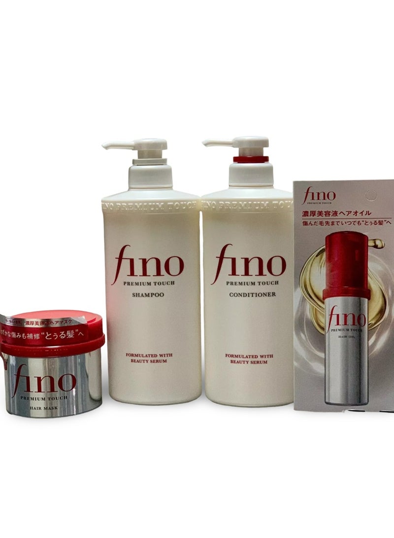 Fino Premium touch hair set Bundle 4 Pcs Hair Shampoo, conditioner , hair mask and Hair Oil