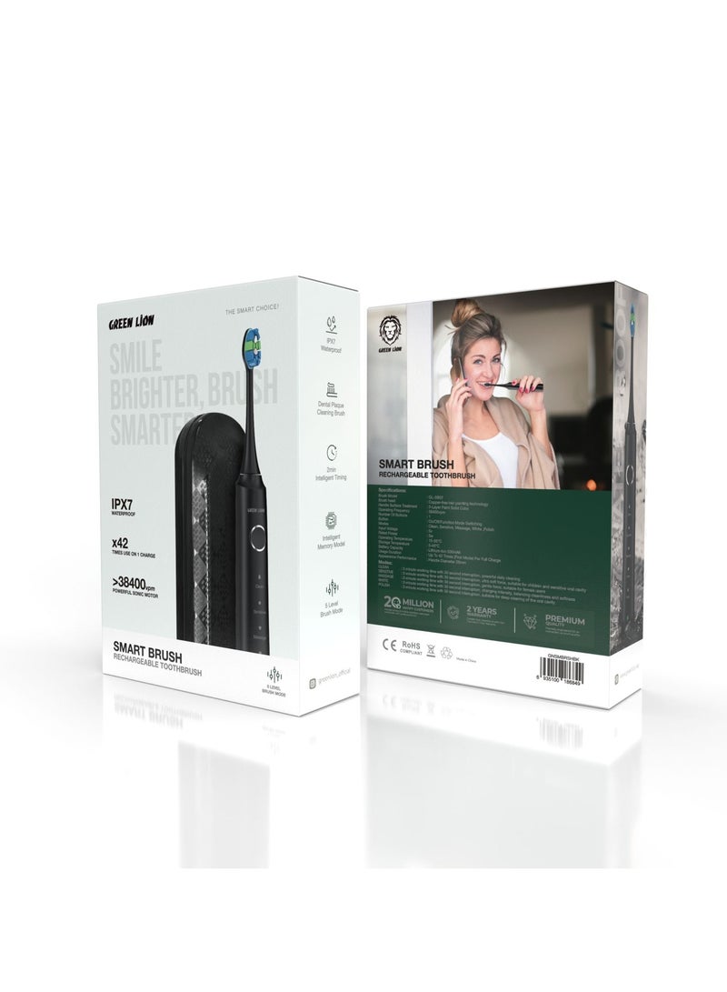 Smart Brush Rechargeable Toothbrush / 42 Times Use on 1 Charge / 38400vpm Powerful Sonic Motor / 5 Level Brush Mode / Dental Plaque Cleaning Brush / Intelligent Memory Model - Black