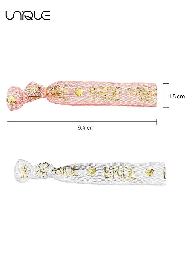 11pcs Bride Tribe Hair Ties Bridesmaids Wrist Bands for Bachelorette Wedding Bridal Shower Bride to Be Party Favors(1 White + 10 Rose Gold)