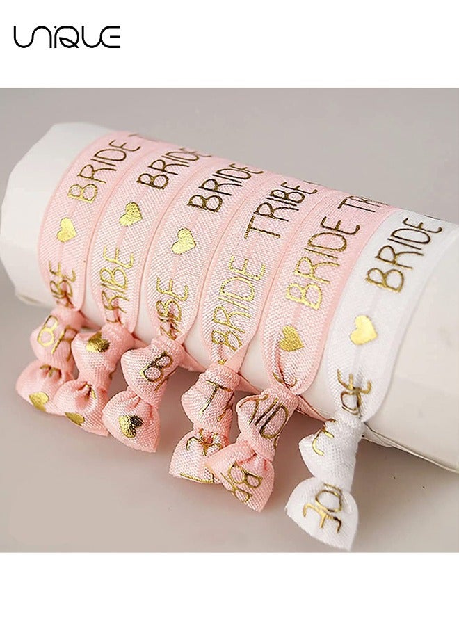 11pcs Bride Tribe Hair Ties Bridesmaids Wrist Bands for Bachelorette Wedding Bridal Shower Bride to Be Party Favors(1 White + 10 Rose Gold)