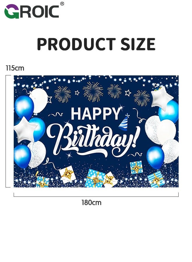 Birthday Backdrop Banner, Large Blue Silver Balloon Star Fireworks Party Sign Poster Photo Booth Backdrop,Birthday Party Decorations,Cake Table Banner Supplies,Party Supplies