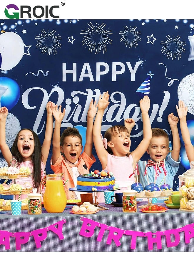 Birthday Backdrop Banner, Large Blue Silver Balloon Star Fireworks Party Sign Poster Photo Booth Backdrop,Birthday Party Decorations,Cake Table Banner Supplies,Party Supplies