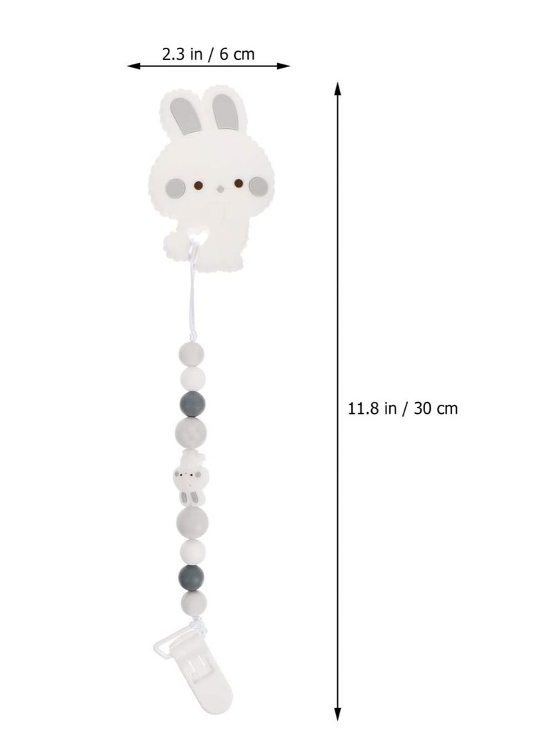 Silicone Pacifier Clip for Teething, Rabbit Pattern Baby Holder for Newborn Boys & Girls,  Pacifier Fang Toy