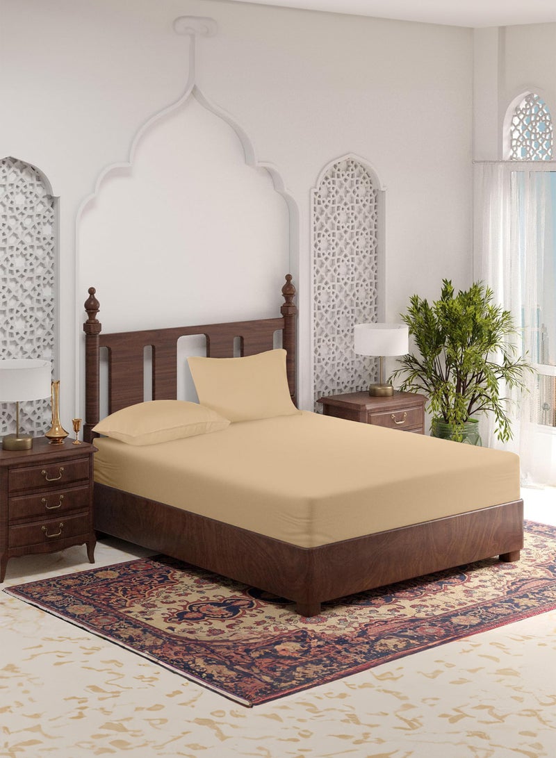 Queen Plain Fitted Sheet with 2 Pillow Case 180 x 200 Cm Beige