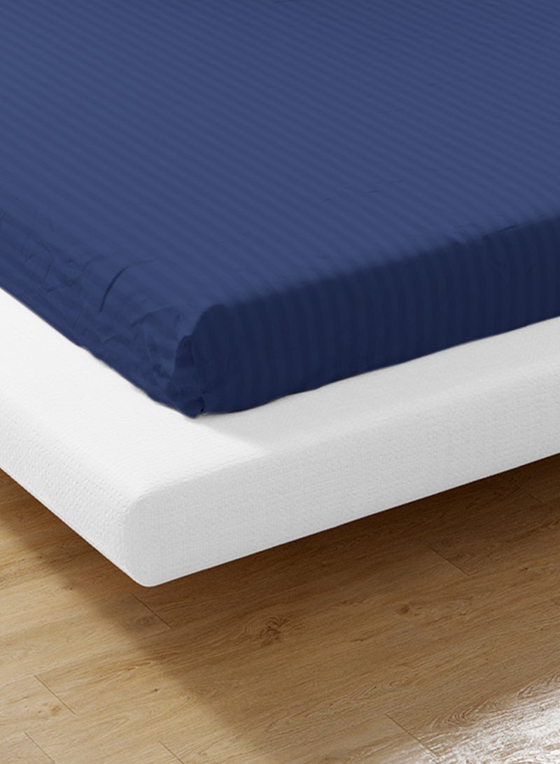 King Striped Fitted Sheet with 2 Pillow Case 200 x 200 Cm Navy Blue
