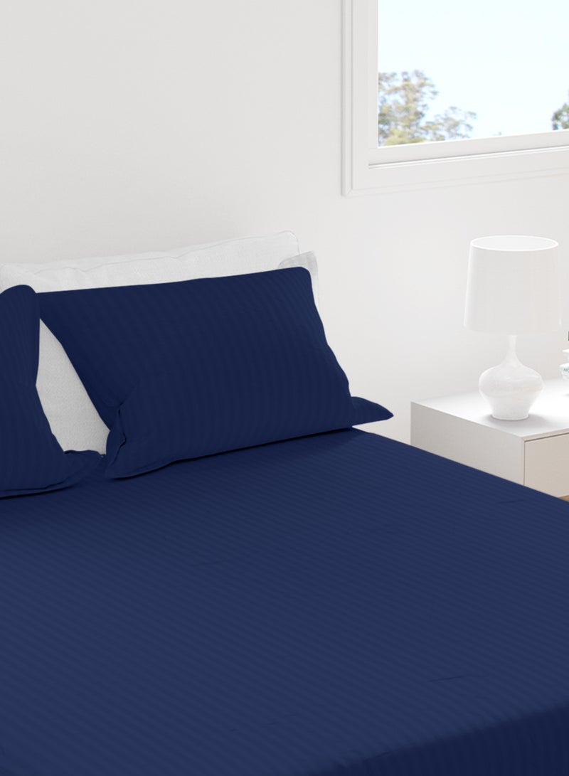King Striped Fitted Sheet with 2 Pillow Case 200 x 200 Cm Navy Blue