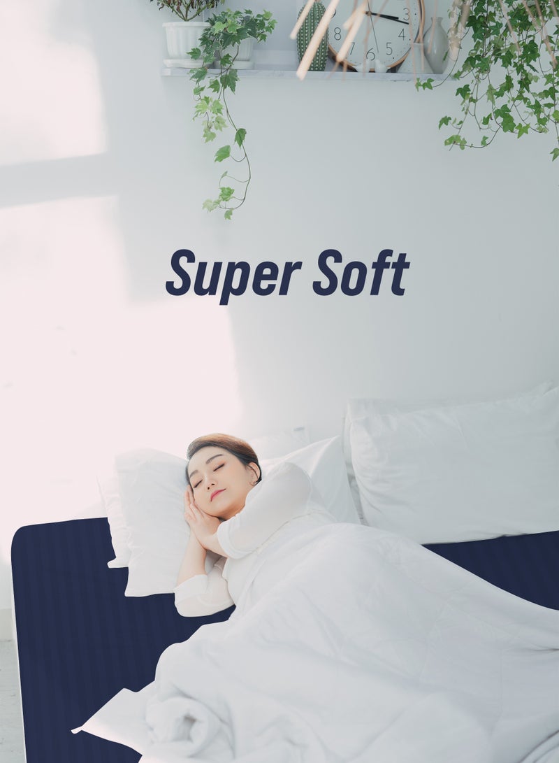 King Striped Fitted Sheet with 2 Pillow Case 200 x 200 Cm Navy Blue