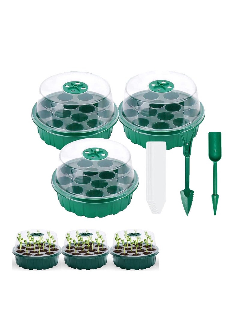 Plant Germination Trays Kit, Thicken Round Seed Trays 3Pack Cells Potting Trays, Seed Propagators Trays with Lids