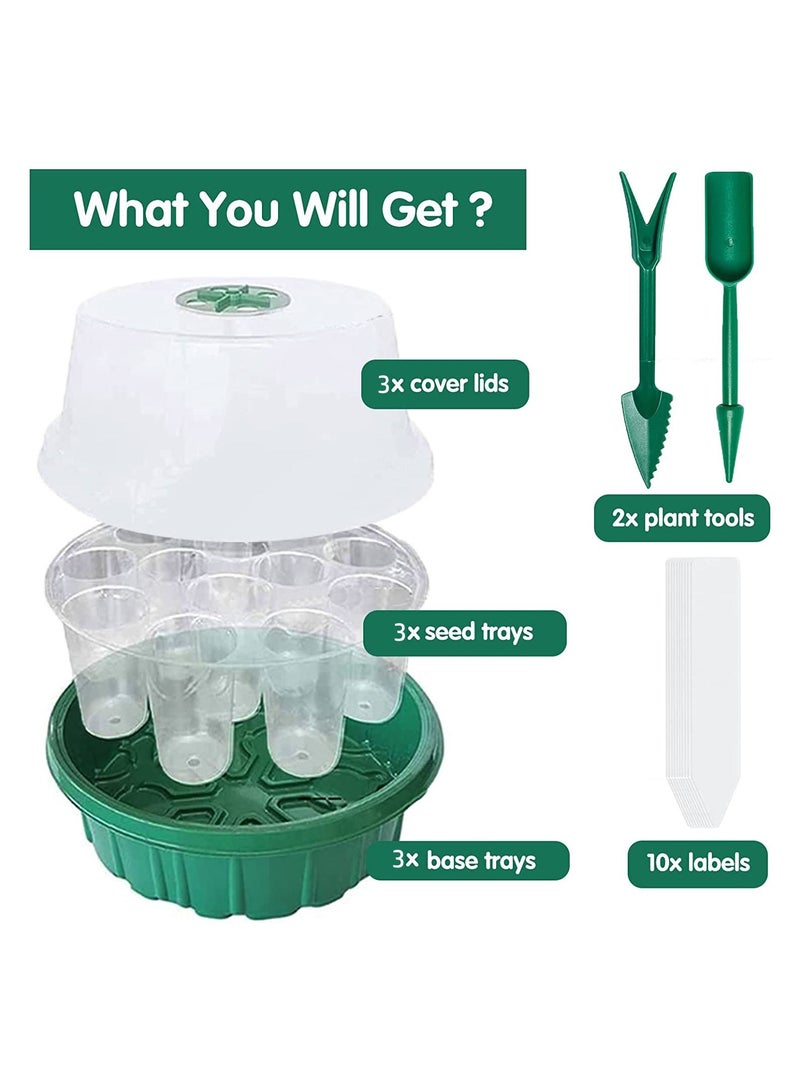 Plant Germination Trays Kit, Thicken Round Seed Trays 3Pack Cells Potting Trays, Seed Propagators Trays with Lids