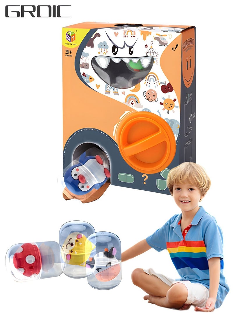 Mini Vending Machine with 16 Animal Eggs,Animal Doll Toys,Vending Machine Game,Doll Grabbing Machine, Egg Twisting Machine