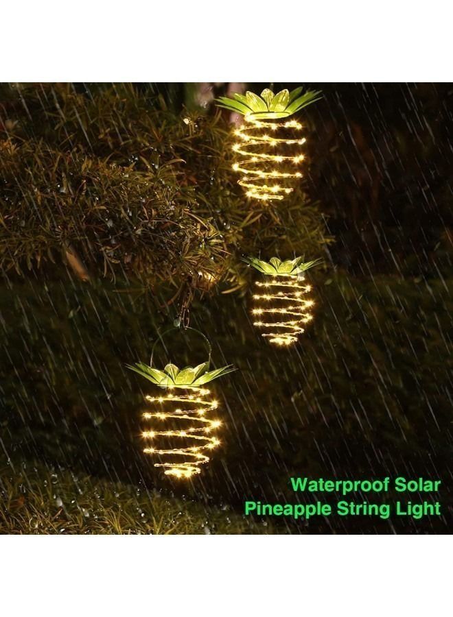 2 Pack of 60 Solar Pineapple Lighting Lanterns, Metal Pineapple Solar Powered Lanterns for Garden, Waterproof Outdoor Hanging Lanterns, Home Decorative for Patio, Yard, Porch, Path