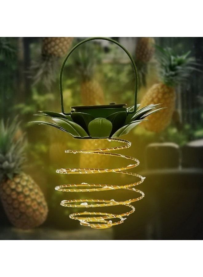 2 Pack of 60 Solar Pineapple Lighting Lanterns, Metal Pineapple Solar Powered Lanterns for Garden, Waterproof Outdoor Hanging Lanterns, Home Decorative for Patio, Yard, Porch, Path