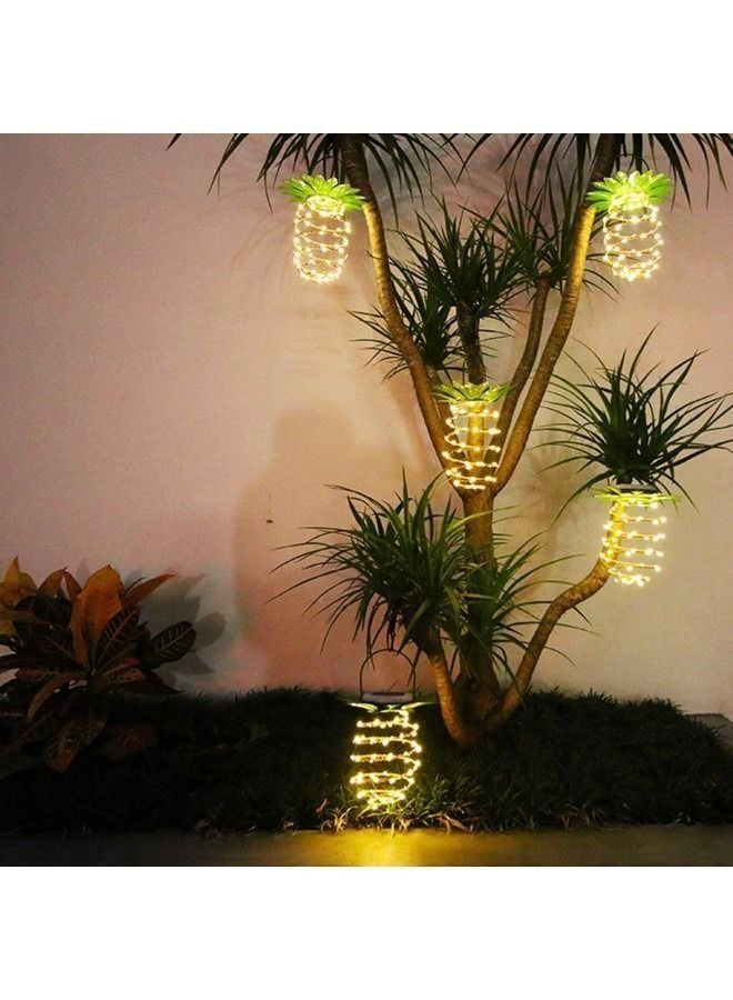 2 Pack of 60 Solar Pineapple Lighting Lanterns, Metal Pineapple Solar Powered Lanterns for Garden, Waterproof Outdoor Hanging Lanterns, Home Decorative for Patio, Yard, Porch, Path