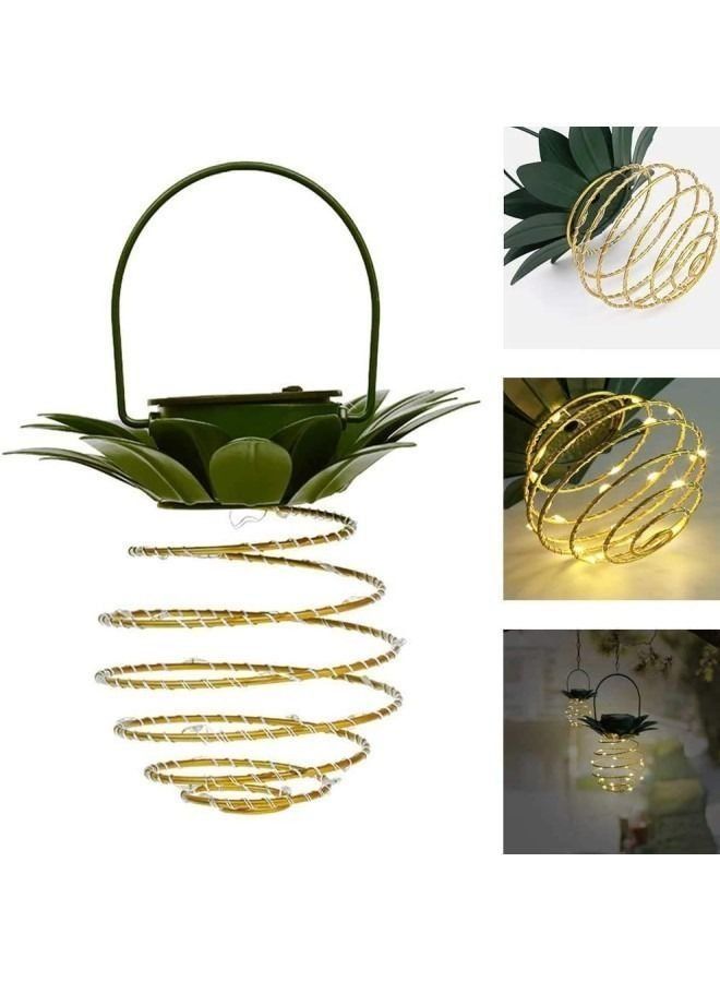 2 Pack of 60 Solar Pineapple Lighting Lanterns, Metal Pineapple Solar Powered Lanterns for Garden, Waterproof Outdoor Hanging Lanterns, Home Decorative for Patio, Yard, Porch, Path