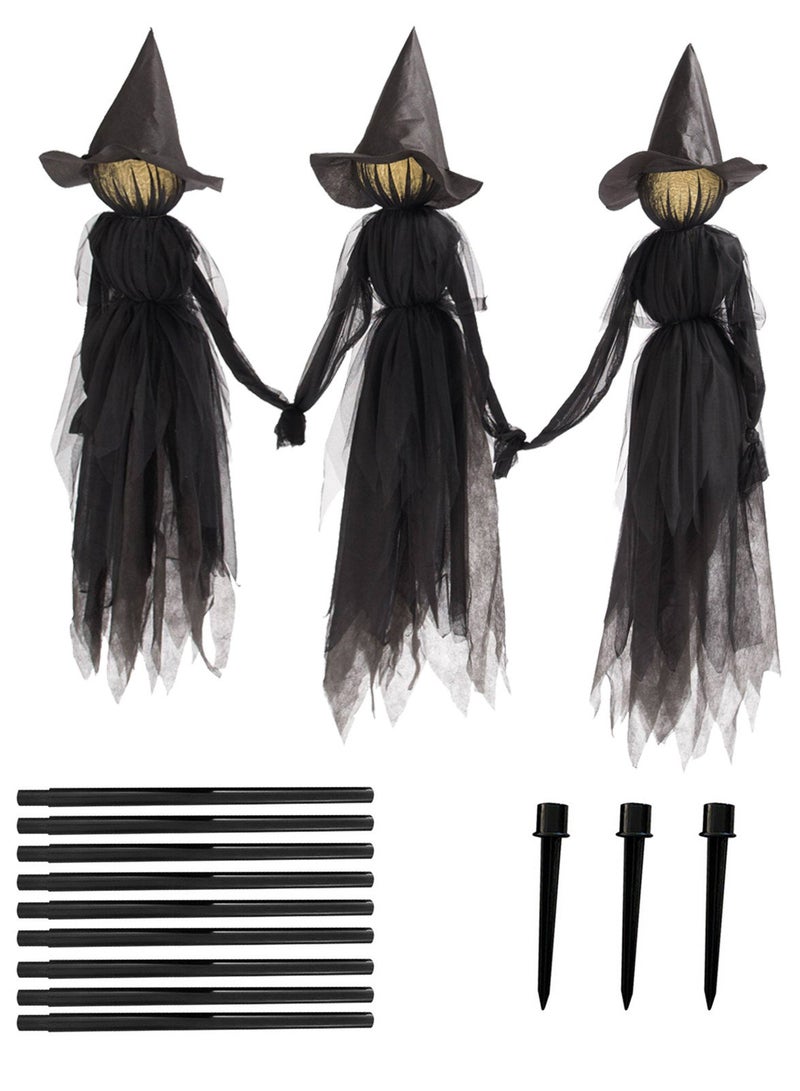 Festival Decorations Large Light Up Holding Hands Screaming Witches,festival decor outdoor,Sound-Activated Sensor Waterproof Life Size Scary Decor for Home Outside Yard Lawn Garden Party,3pcs