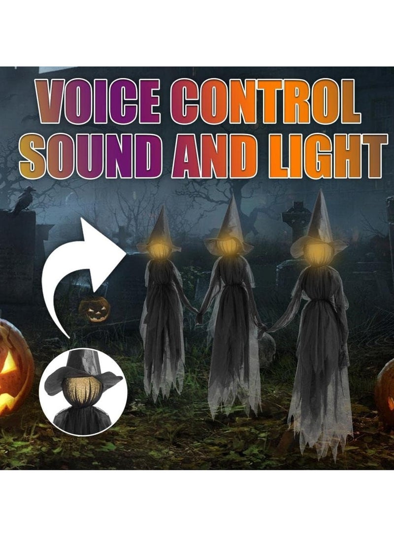 Festival Decorations Large Light Up Holding Hands Screaming Witches,festival decor outdoor,Sound-Activated Sensor Waterproof Life Size Scary Decor for Home Outside Yard Lawn Garden Party,3pcs