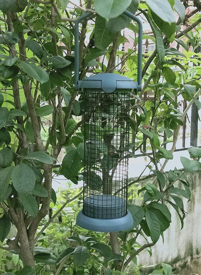 Outdoor Bird Feeder, Wild Bird Feeder, Hanging Bird Seed Feeder, Wildlife Food Holder Cage Feeding Container with Hanger for Outdoor Watching Garden Patio Hanging Ornament, Green