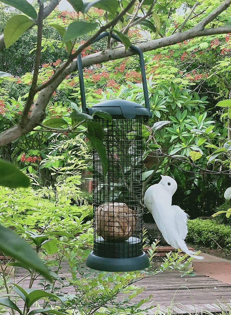 Outdoor Bird Feeder, Wild Bird Feeder, Hanging Bird Seed Feeder, Wildlife Food Holder Cage Feeding Container with Hanger for Outdoor Watching Garden Patio Hanging Ornament, Green