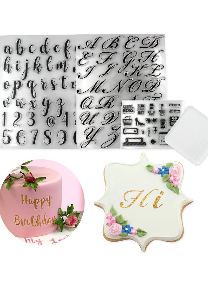 4 Pcs Alphabet & Numbers Cake Stamp Set - DIY Fondant Molds for Cookies, High Heel & Sunglasses Designs, Perfect Baking Tool for Creative Cakes & Treats