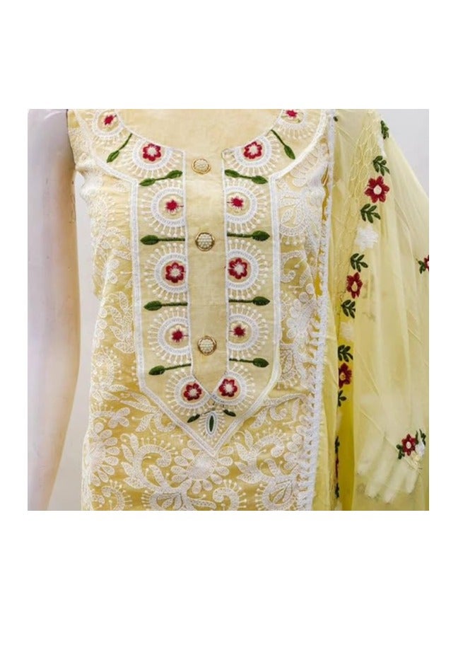 Women’s Heavy Chanderi Cotton Embroidery Unstitched Salwar Suit with Nazmin Work Dupatta