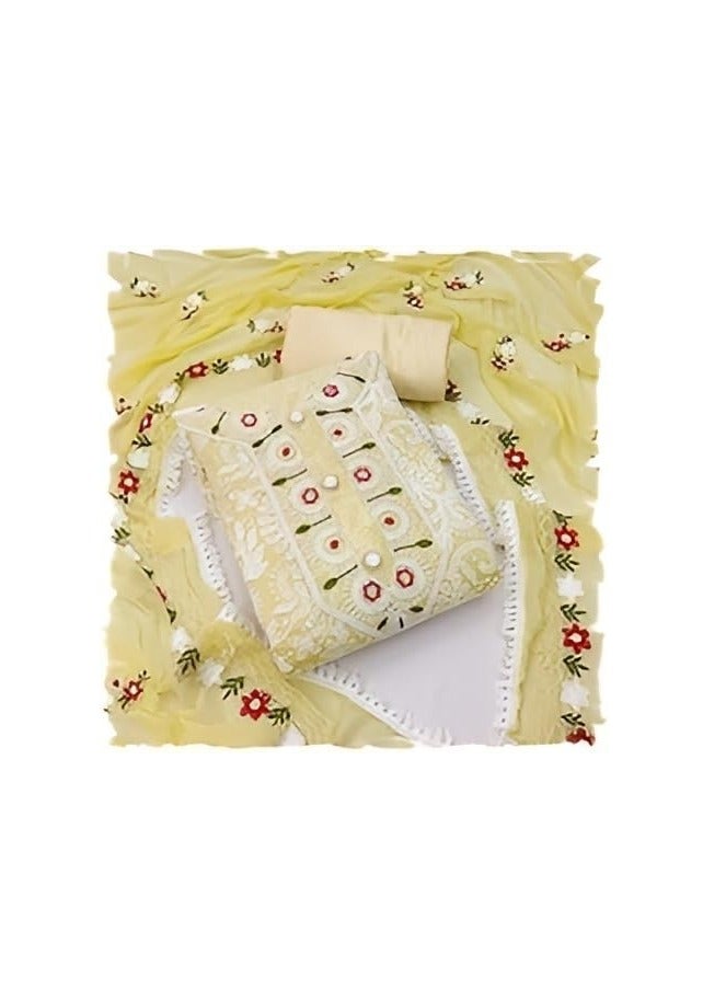 Women’s Heavy Chanderi Cotton Embroidery Unstitched Salwar Suit with Nazmin Work Dupatta
